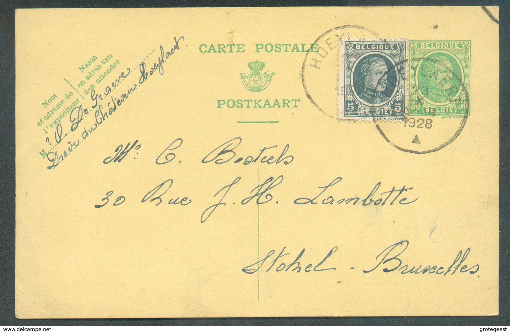 E.P. Carte Houyoux 30c. + Tp 5c. Obl. Sc HOEYLAERT 23-X-1928 Vers Stockel.  - 13021 - Tarjetas 1909-1934