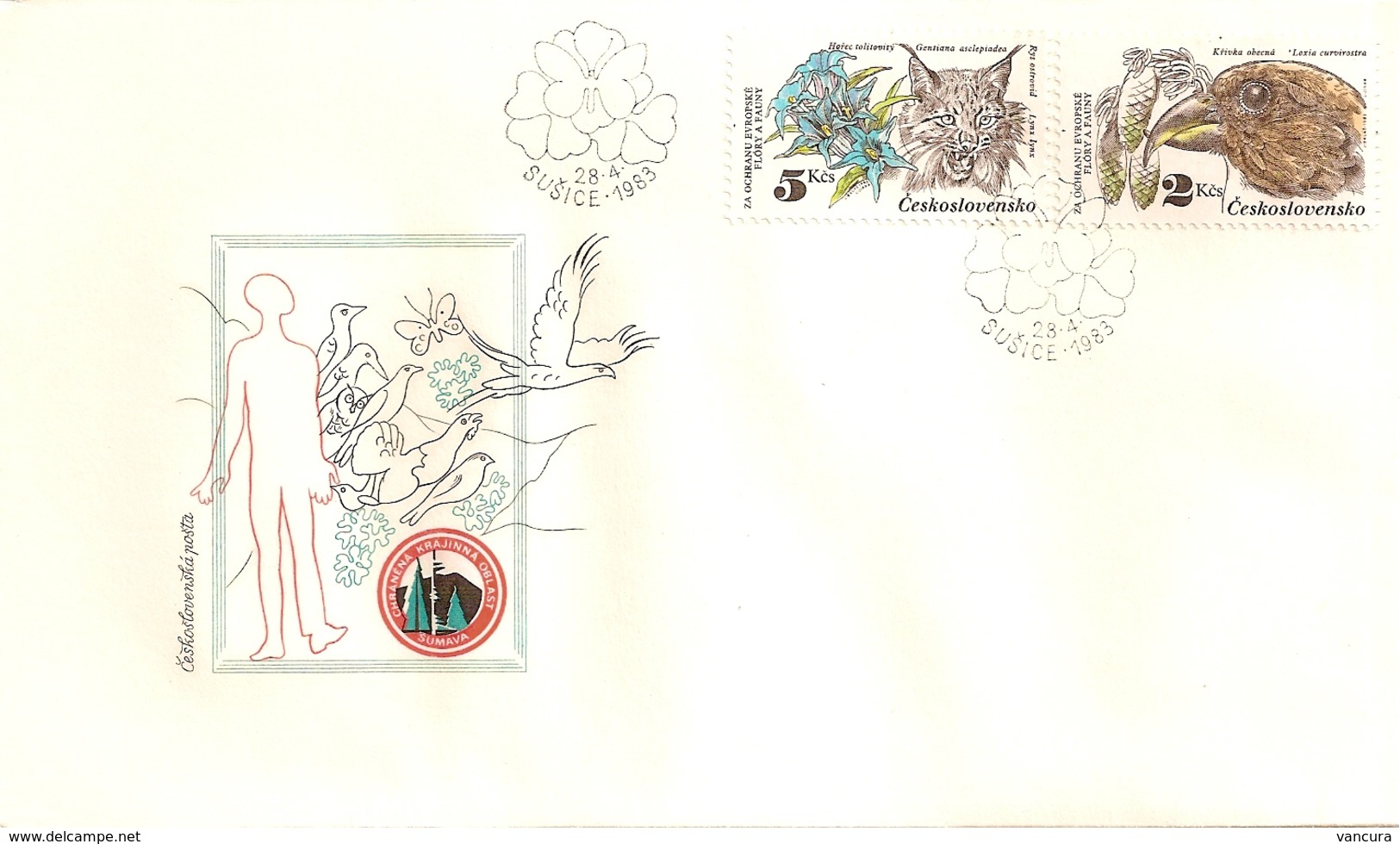 FDC 2587-93 Czechoslovakia Nature Protection Butterfly, Frog, Crossbill, Heron, Lynx, Deer 1983 - Andere & Zonder Classificatie