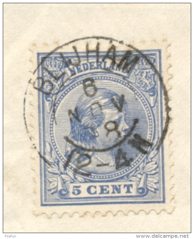 Nederland - 1898 - 5 Cent Hangend Haar Op Cover Van Kleinrond / KR BLIJHAM Naar Sellingen - Covers & Documents