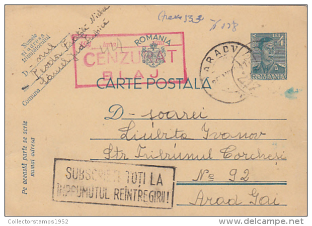 72324- KING MICHAEL POSTCARD STATIONERY, CENSORED BLAJ, WW2, 1941, ROMANIA - Lettres & Documents