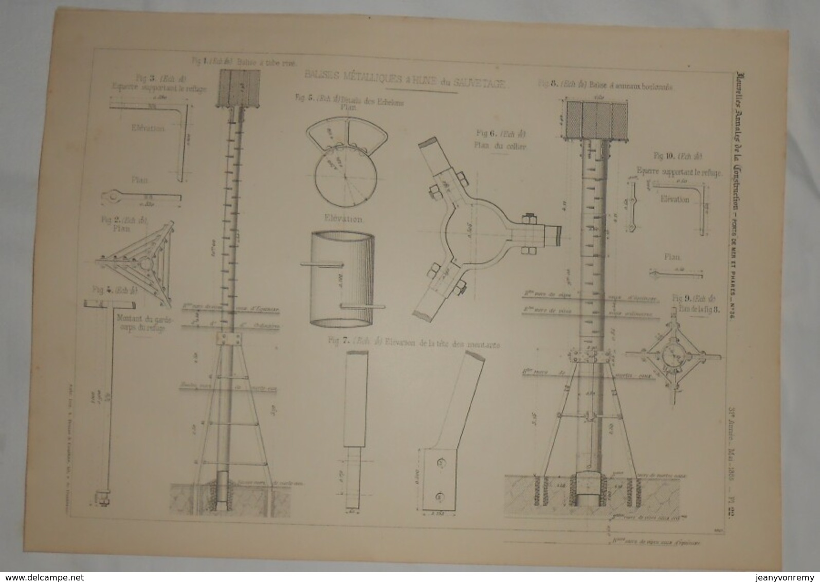 Plan De Balises Métalliques à Hune Du Sauvetage. 1885. - Opere Pubbliche