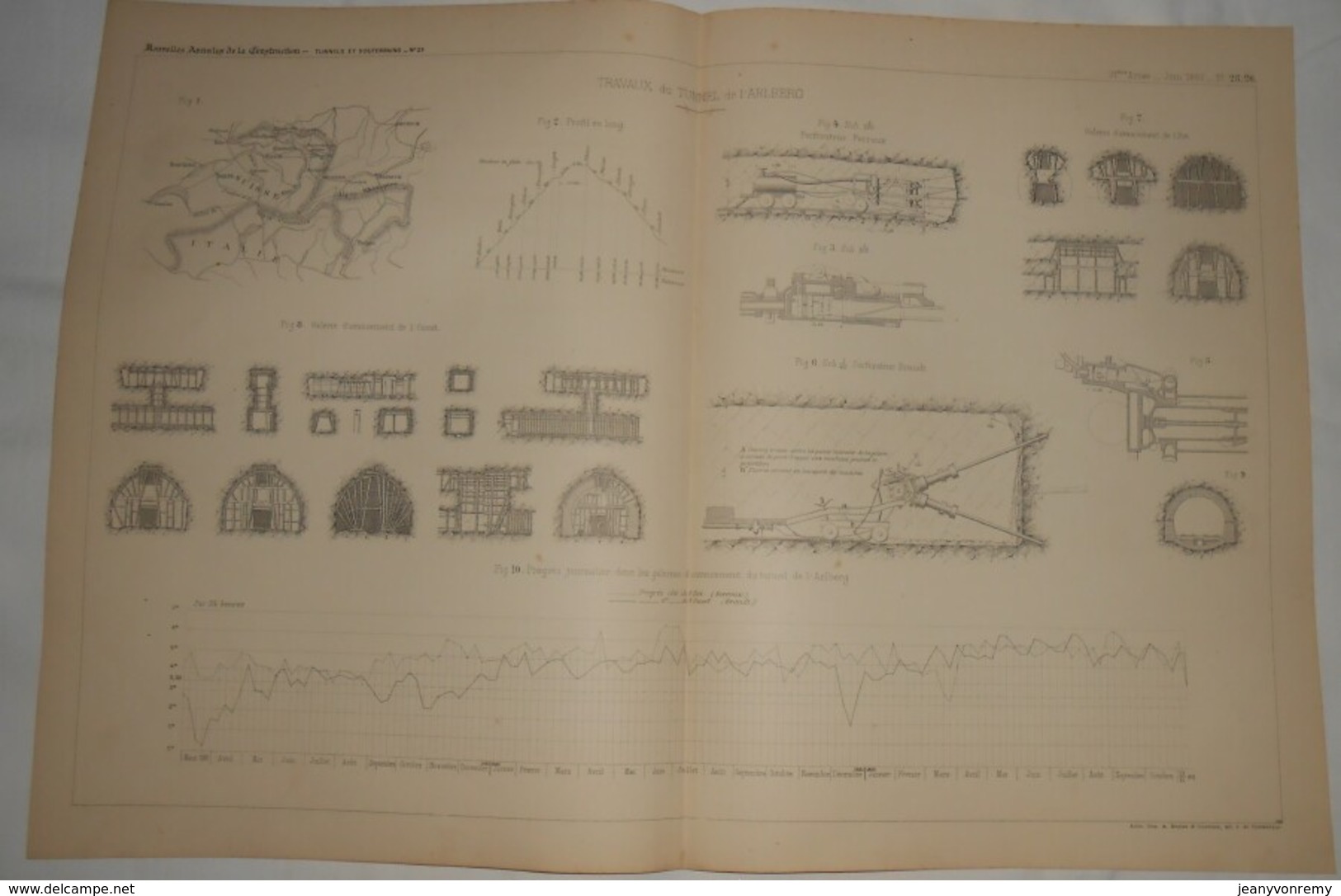 Plan Des Travaux Du Tunnel De L'Arlberg. Autriche. 1885. - Travaux Publics