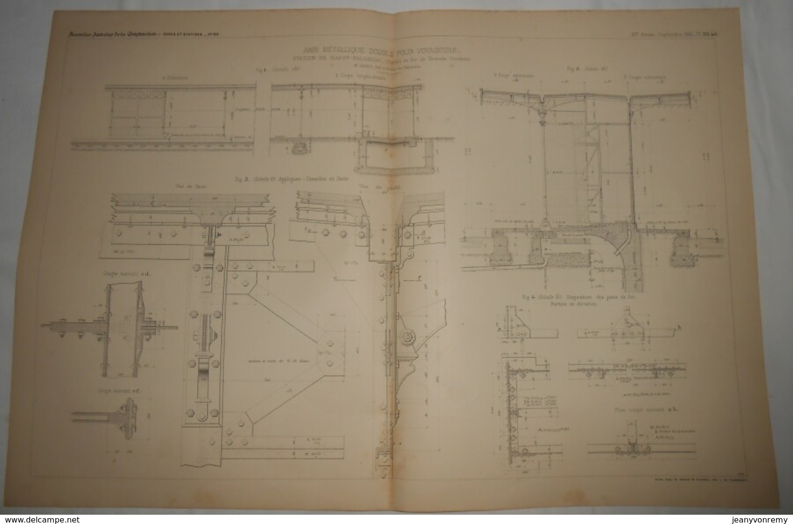 Plan D'un Abri Métallique Double Pour Voyageurs. Station De Massy Palaiseau. 1885. - Travaux Publics