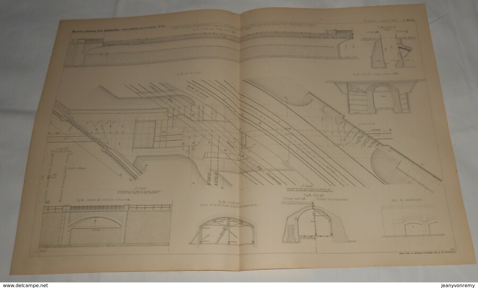 Plan D'un Pont Biais En Maçonnerie Sous Le Chemin De Fer De L'Est Près De La Station D'Est Ceinture à Paris. 1885. - Arbeitsbeschaffung