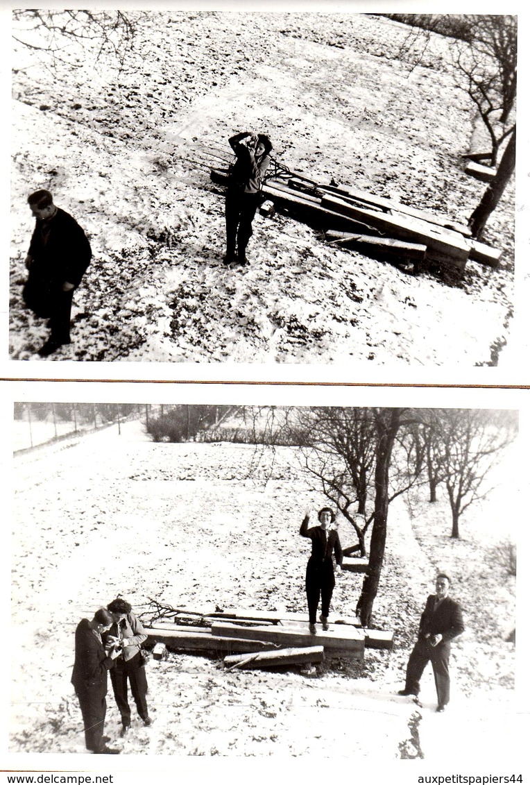 2 Photos Originales Petit Groupe De Photographes Amateurs Sur La Neige Vers 1970/80 - Personnes Anonymes