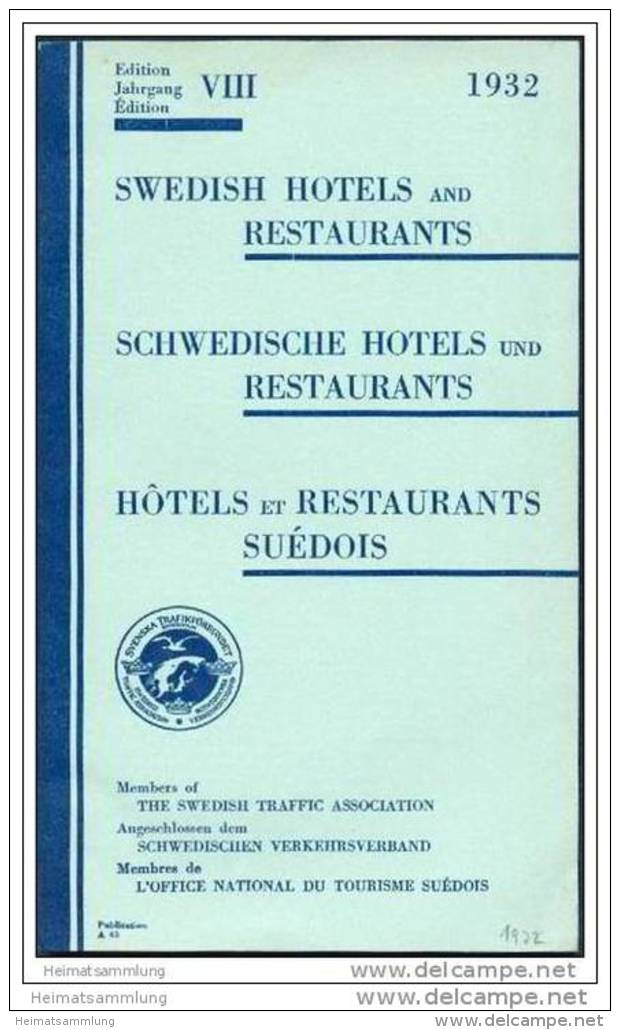 Schwedische Hotels Und Restaurants 1932 - 130 Seiten - Sweden