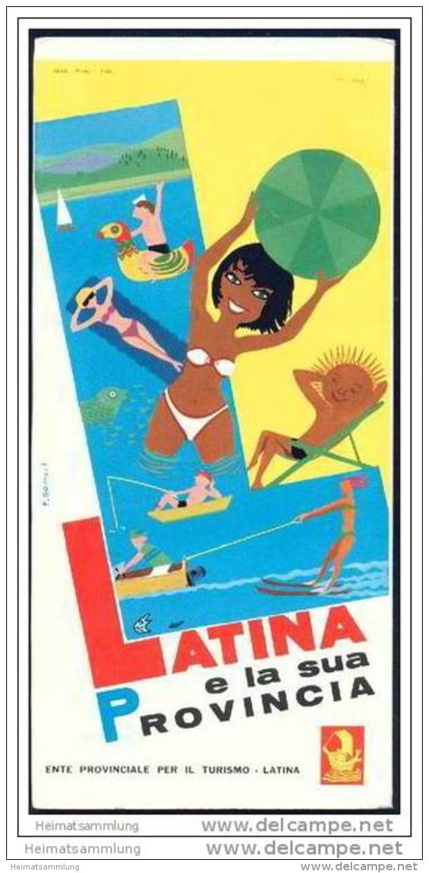 Latina E La Sua Provincia 60er Jahre - Faltblatt Mit 25 Abbildungen - Reliefkarte Signiert Pecchioni - Italy
