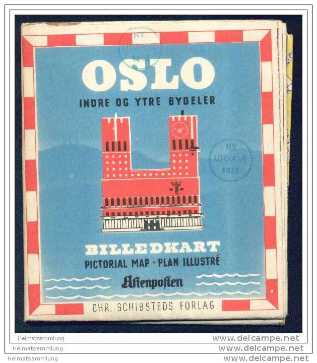 Norwegen - Oslo 1955 - Stadtplan/P. Haagen Jorgensen 1950 - 60cm X 78cm - Rückseitig Umgebungsplan - Norwegen
