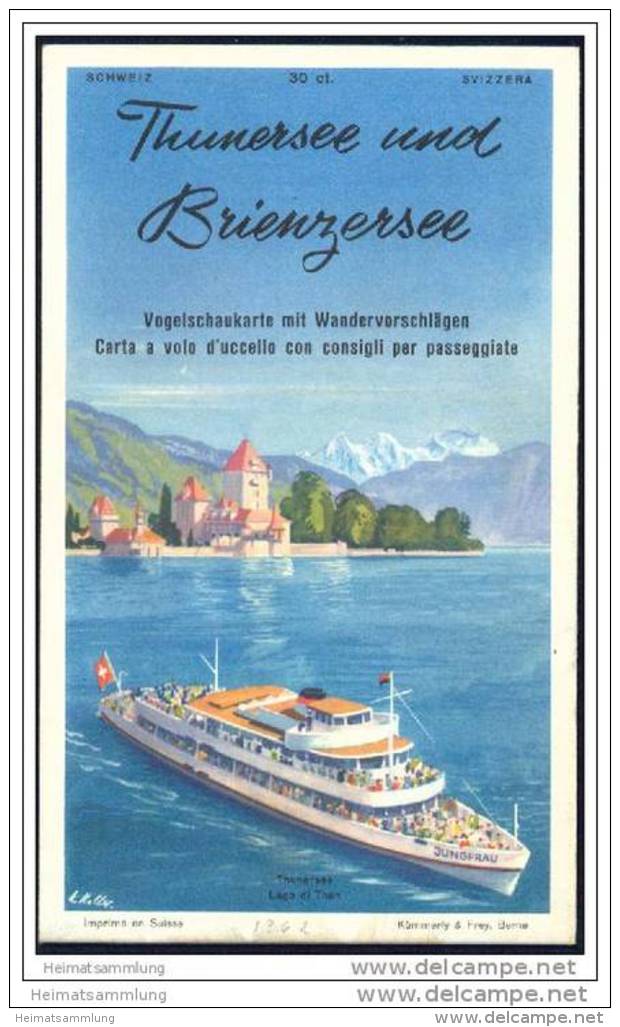 Schweiz - Thunersee Und Brienzersee 1962 - Vogelschaukarte Mit Wandervorschlägen - Faltblatt Mit 10 Abbildungen - Reiseprospekte