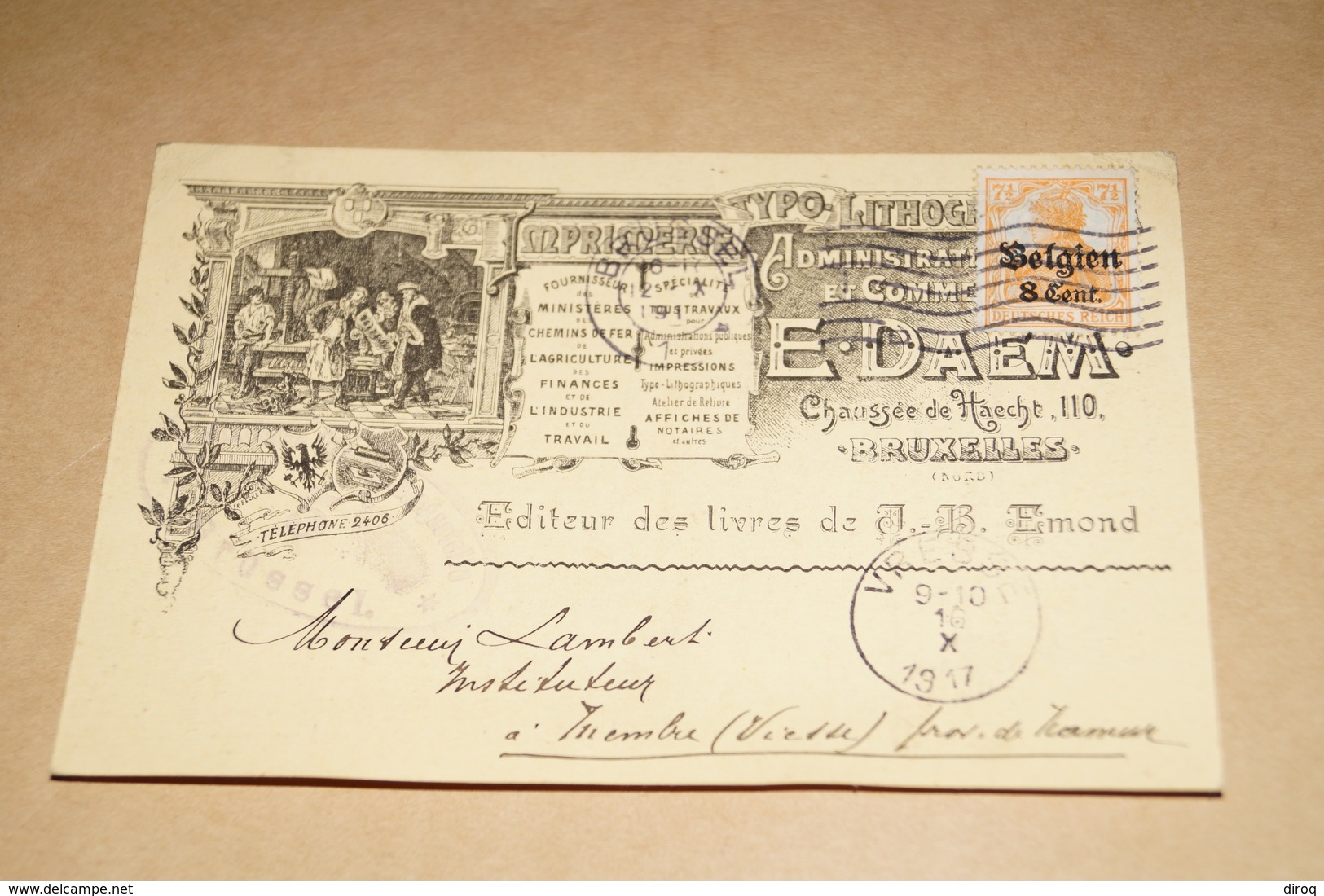Superbe Carte Publicitaire ,imprimerie E.Daem 1917 ,superbe état De Collection,timbre Occupation Allemande - Other & Unclassified