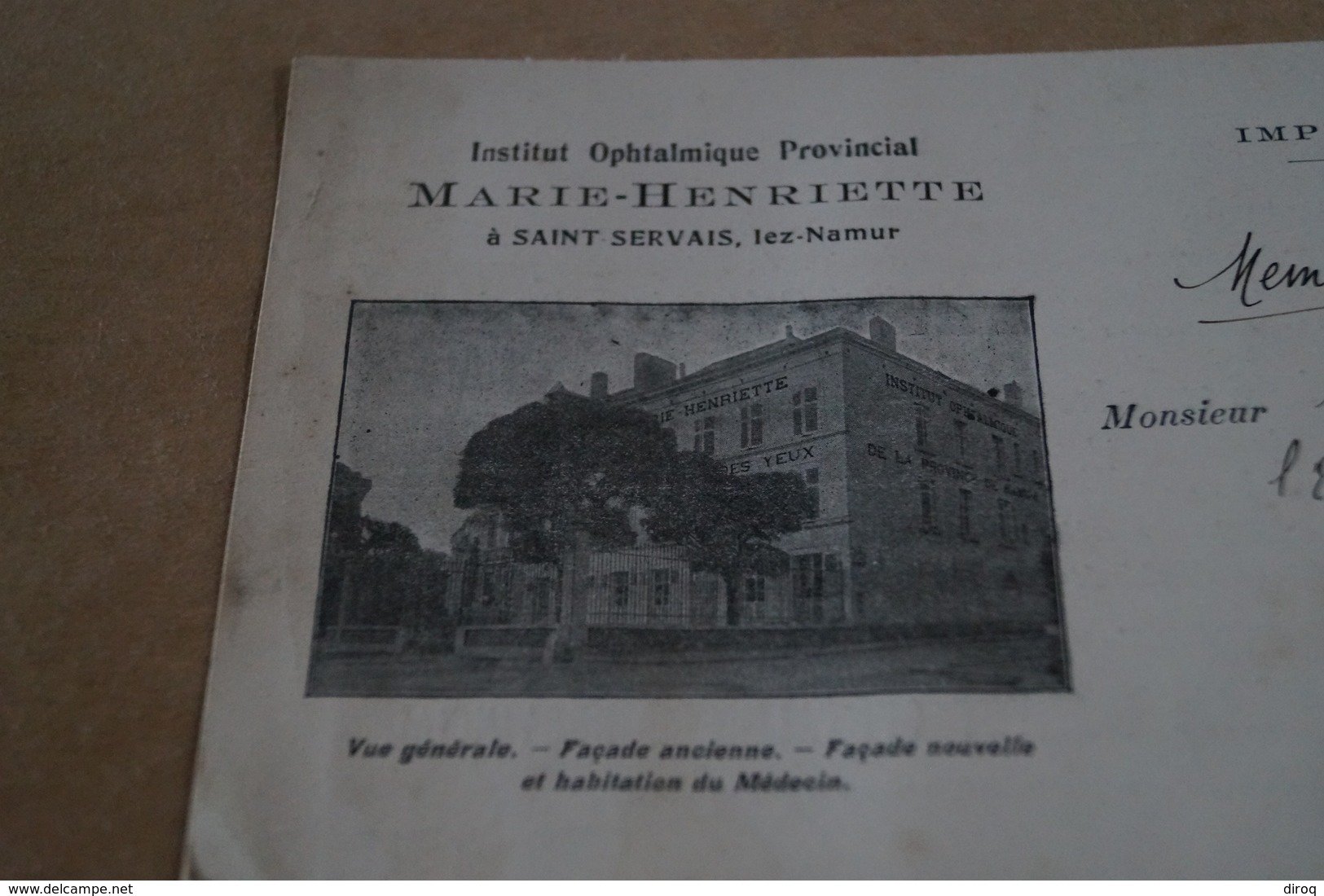 Saint-Servais,institut Ophtalmique Provincial Marie Henriette,envoi à Membre En 1907 - Namur