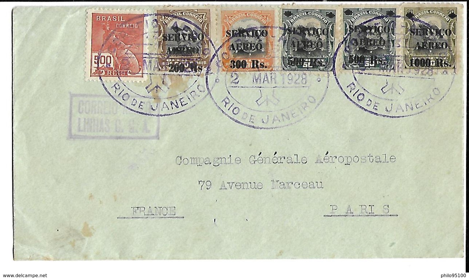 Lettre Par Avion - Rio / Paris 1928. - Covers & Documents