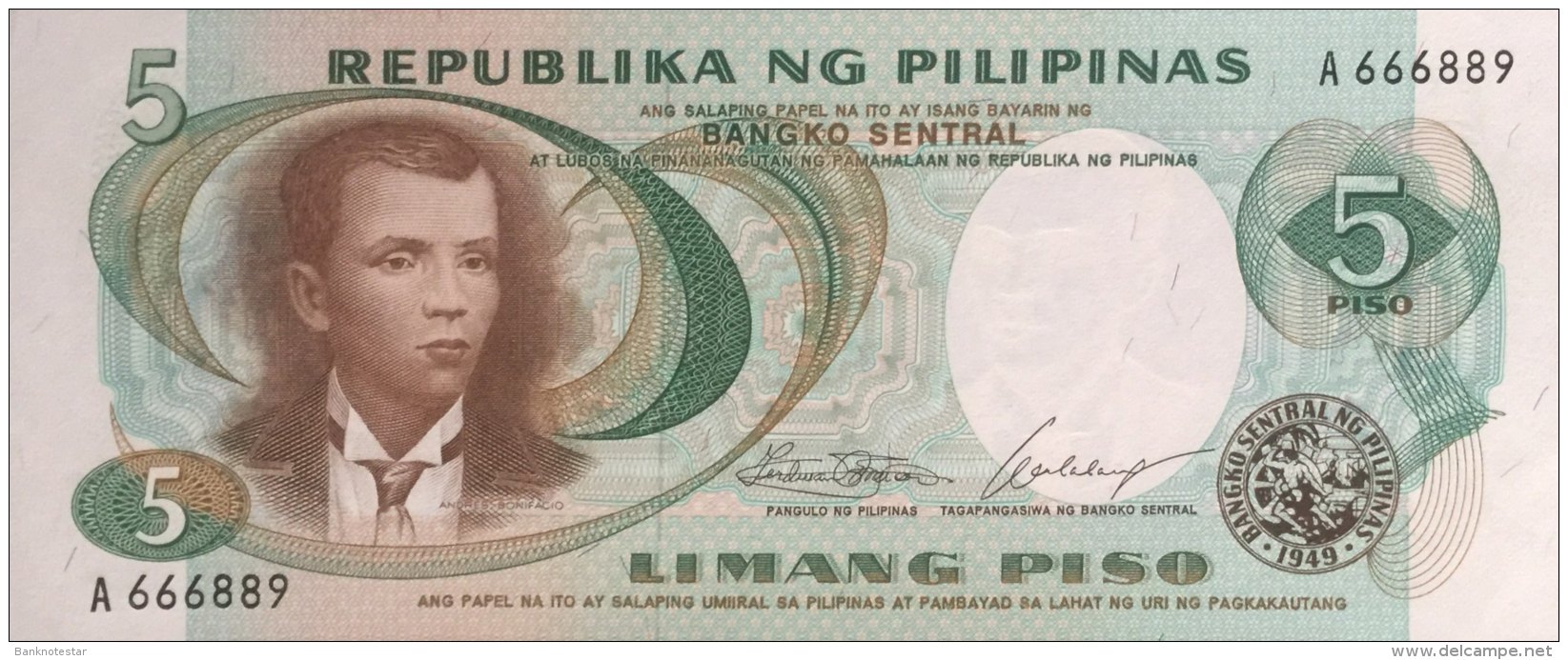 Philippines 5 Piso, P-143a (1969) - UNC - Philippinen