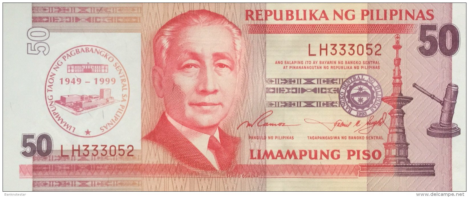 Philippines 50 Piso, P-191a (1999) - 50 Years Central Bank Banknote - UNC - Philippinen