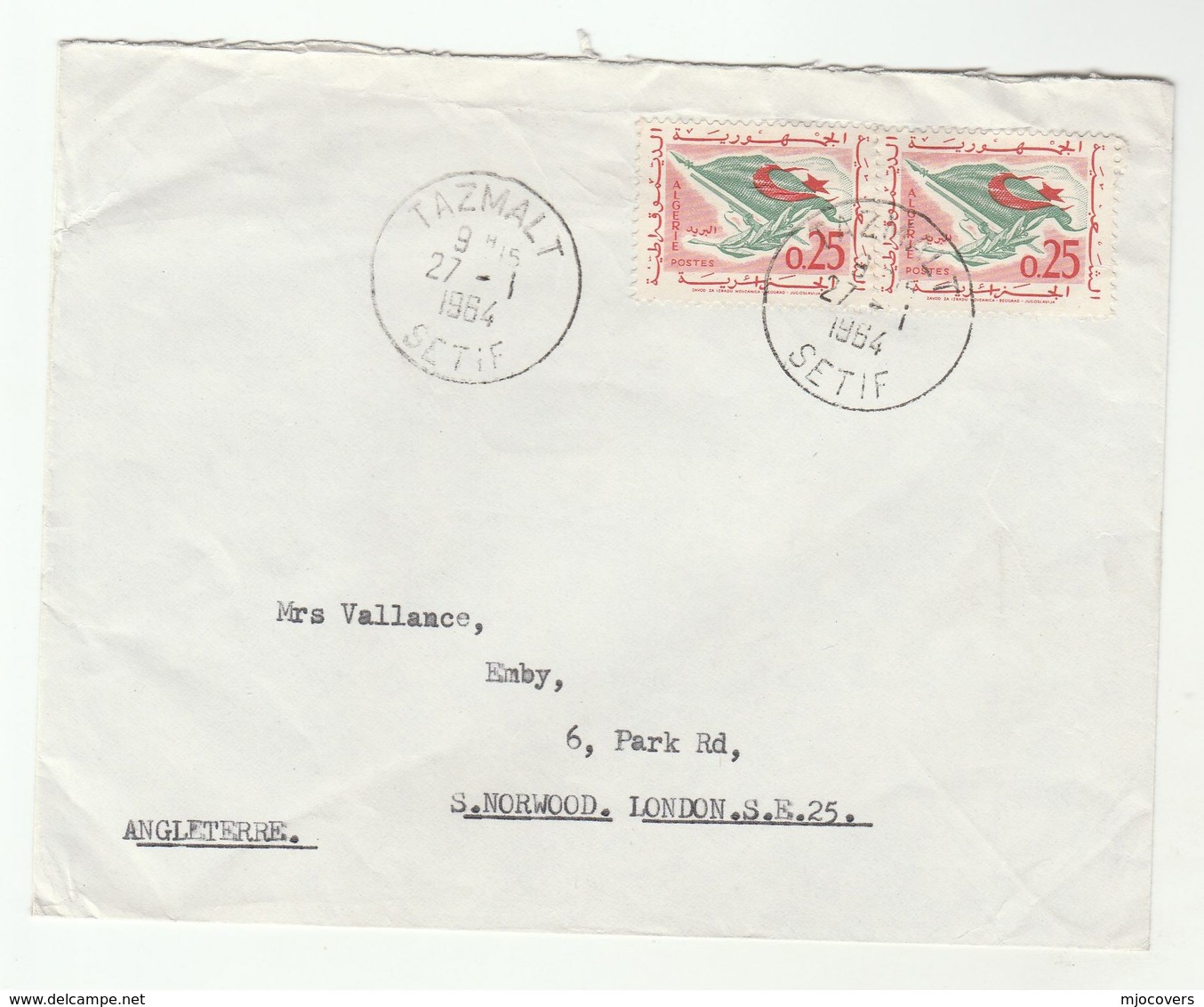 1964 ALGERIA Stamps COVER Tazmalt Setif To GB Flag - Algeria (1962-...)