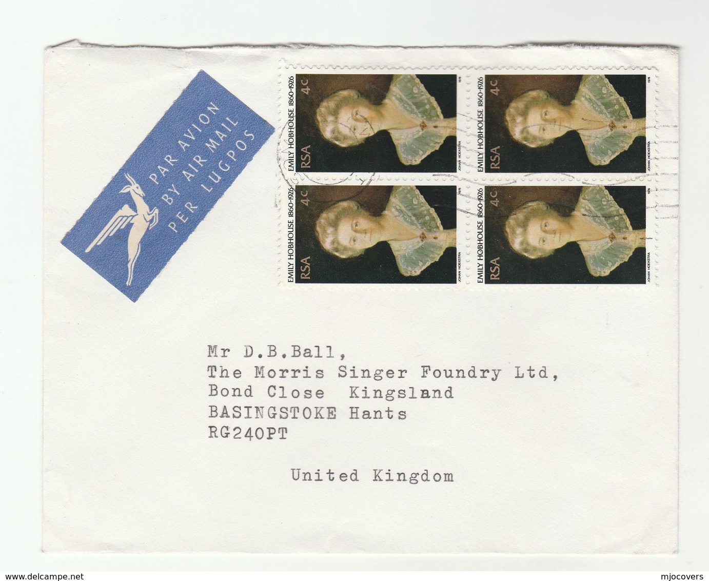 SOUTH AFRICA Airmail  COVER Multi EMILY HOBHOUSE Stamps  To GB - Covers & Documents