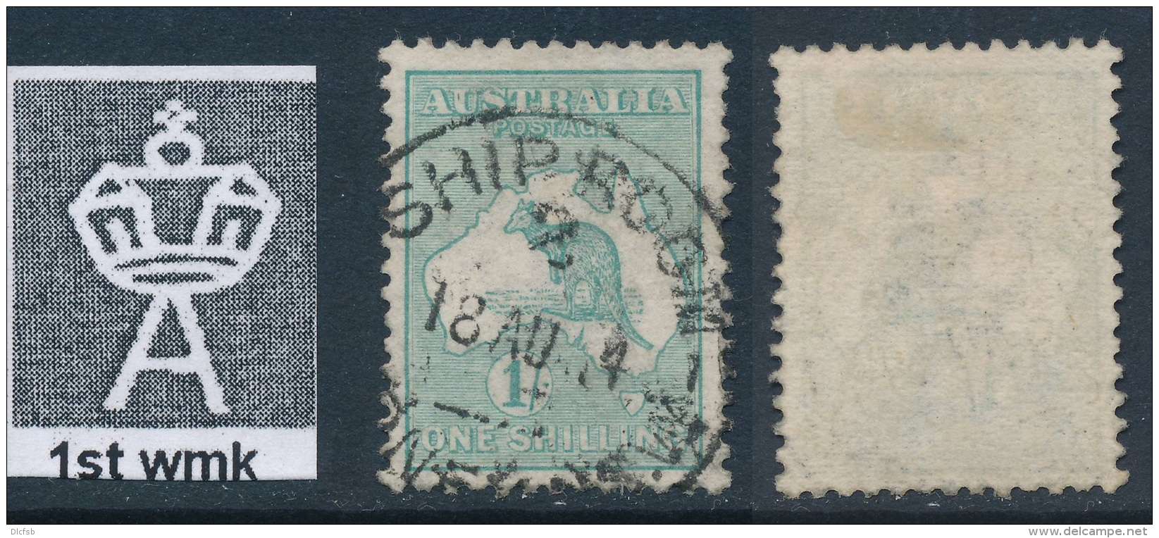 AUSTRALIA, 1913  1/- Blue-green (1st Wmk, Broad Crown And A) VFU, Cat &pound;26 (N) - Usati