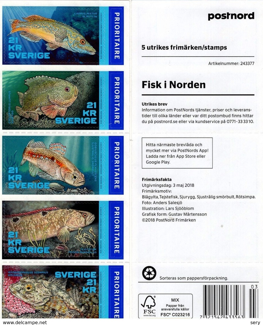 Sweden 2018  Self-adhesive Stamp Booklet MNH Fish In The Nordic Region Fishes Poisson Poissons - Fishes