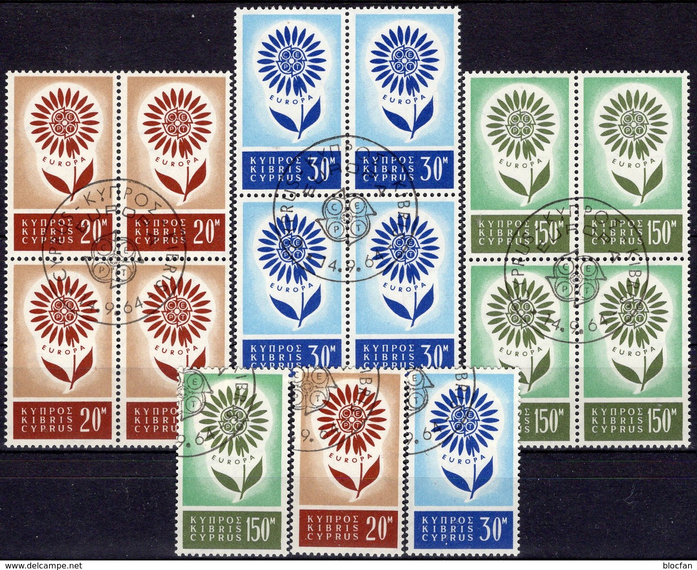 CEPT 1964 Zypern 240/1 Plus 4-Block O 70€ Nicosia Blumen Mit 22 Blättern Hojitas Blocs Ss Sheets M/s Sets Bf EUROPA - Used Stamps