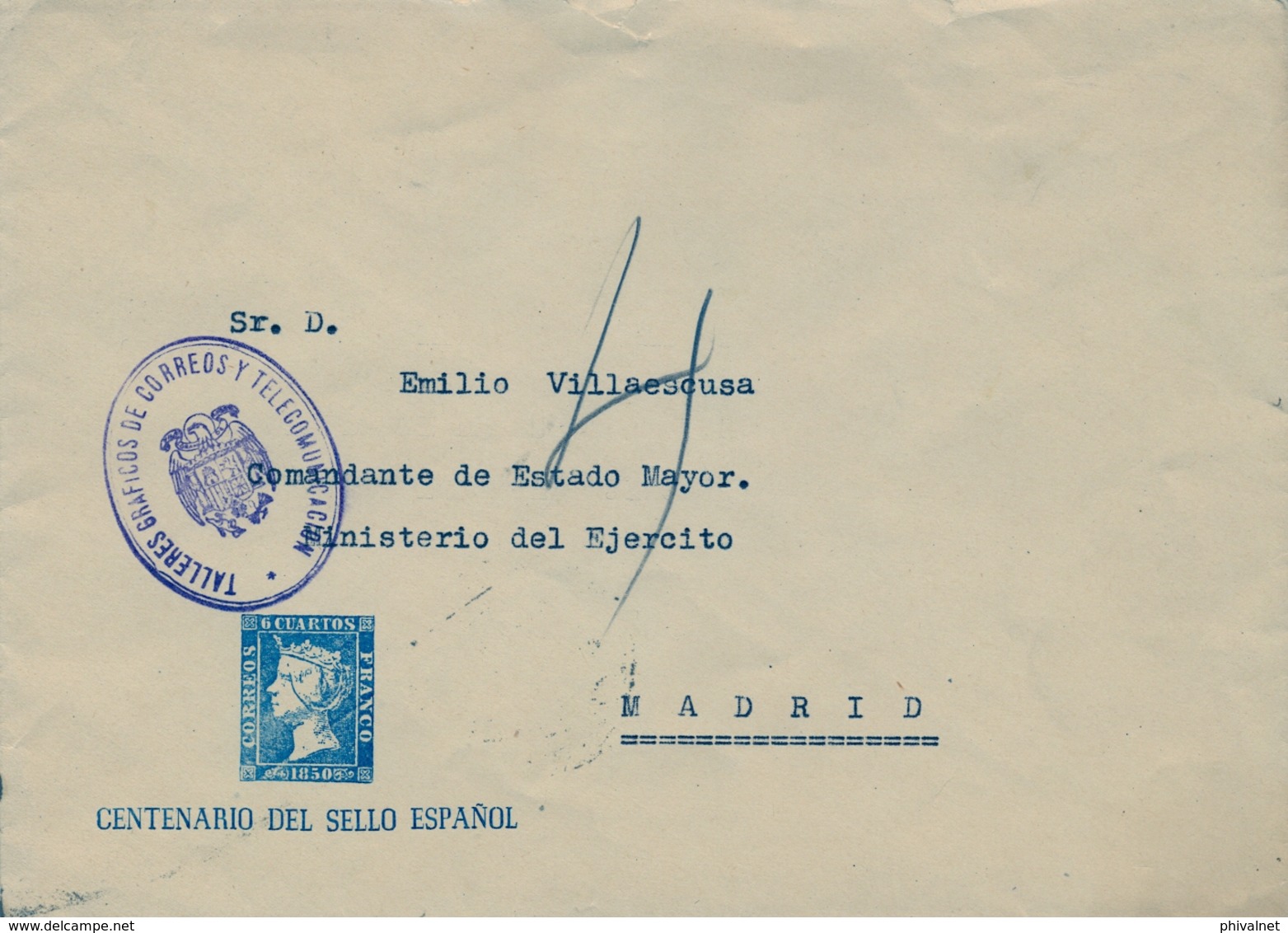 1950 , MADRID , SOBRE DE LA EXPO DEL CENT. DEL SELLO ESPAÑOL ,  " TALLERES GRÁFICOS DE CORREOS Y TELECOMUNICACIÓN " - Cartas & Documentos