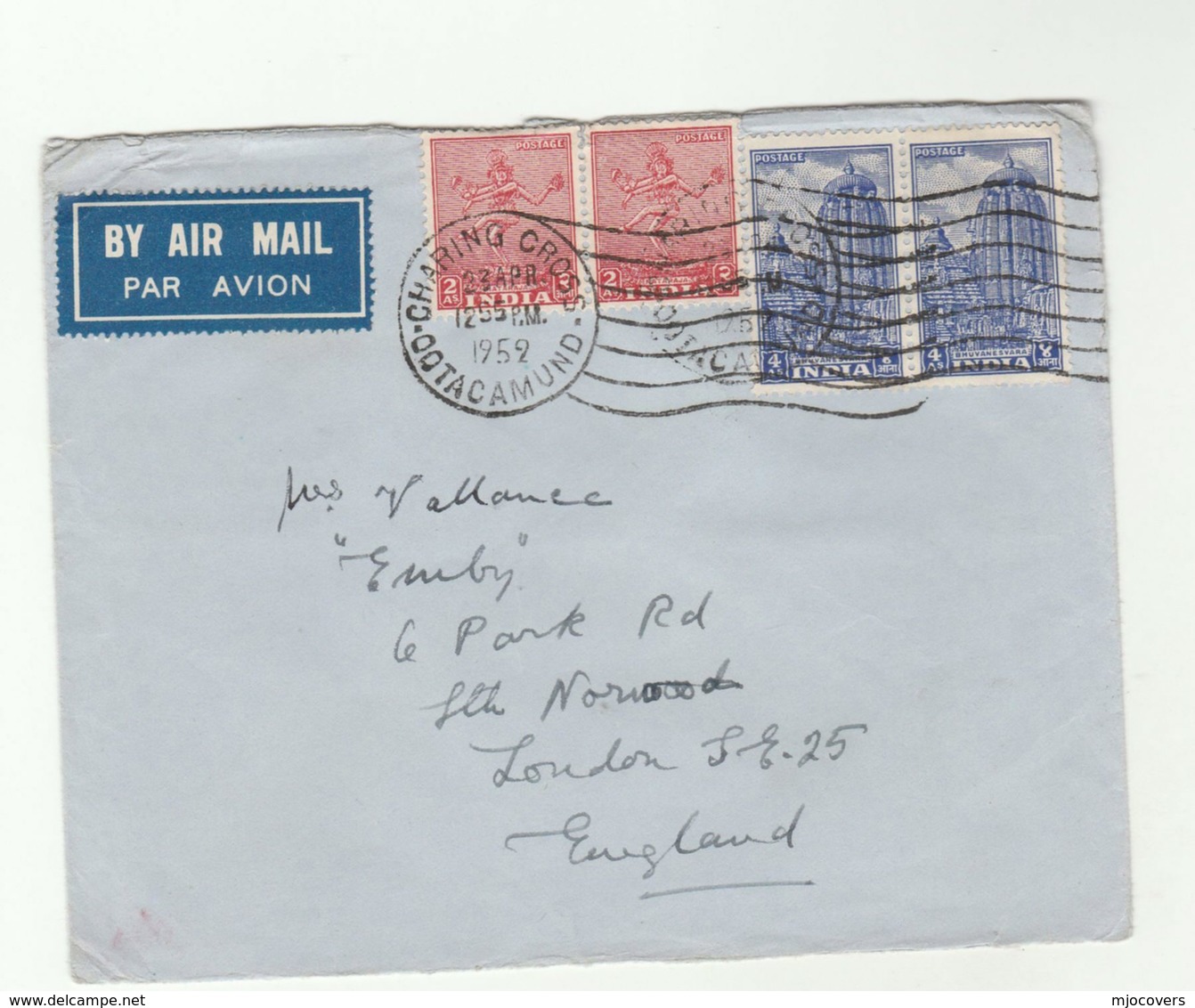 1959  INDIA Airmail CHARING CROSS OOTACAMUND  To GB COVER Airmail  Label - Covers & Documents