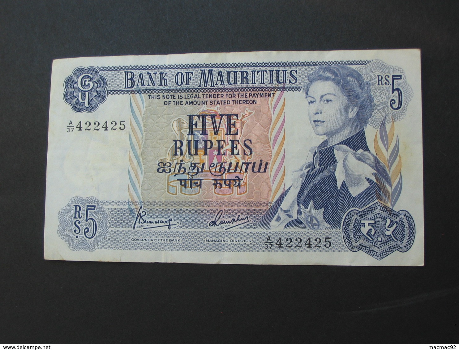 5 Five Rupees 1967 - ILE MAURICE - Bank Of Mauritius  **** EN ACHAT IMMEDIAT ***** - Maurice