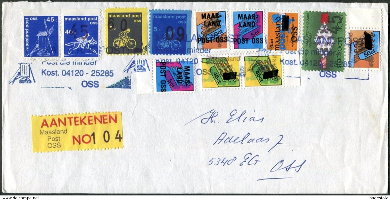 CYCLING Netherlands MAASLAND-OSS Local Private Post SURCHARGE ERROR Bicycle Velo Fahrrad Windmill Molen Registered Cover - Cycling