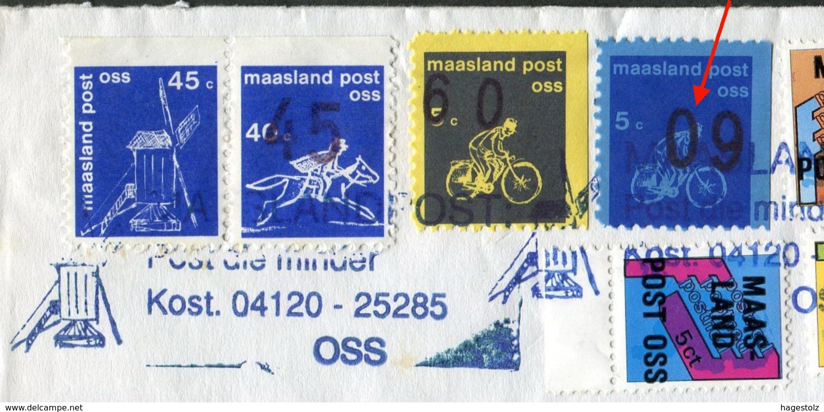 CYCLING Netherlands MAASLAND-OSS Local Private Post SURCHARGE ERROR Bicycle Velo Fahrrad Windmill Molen Registered Cover - Cycling