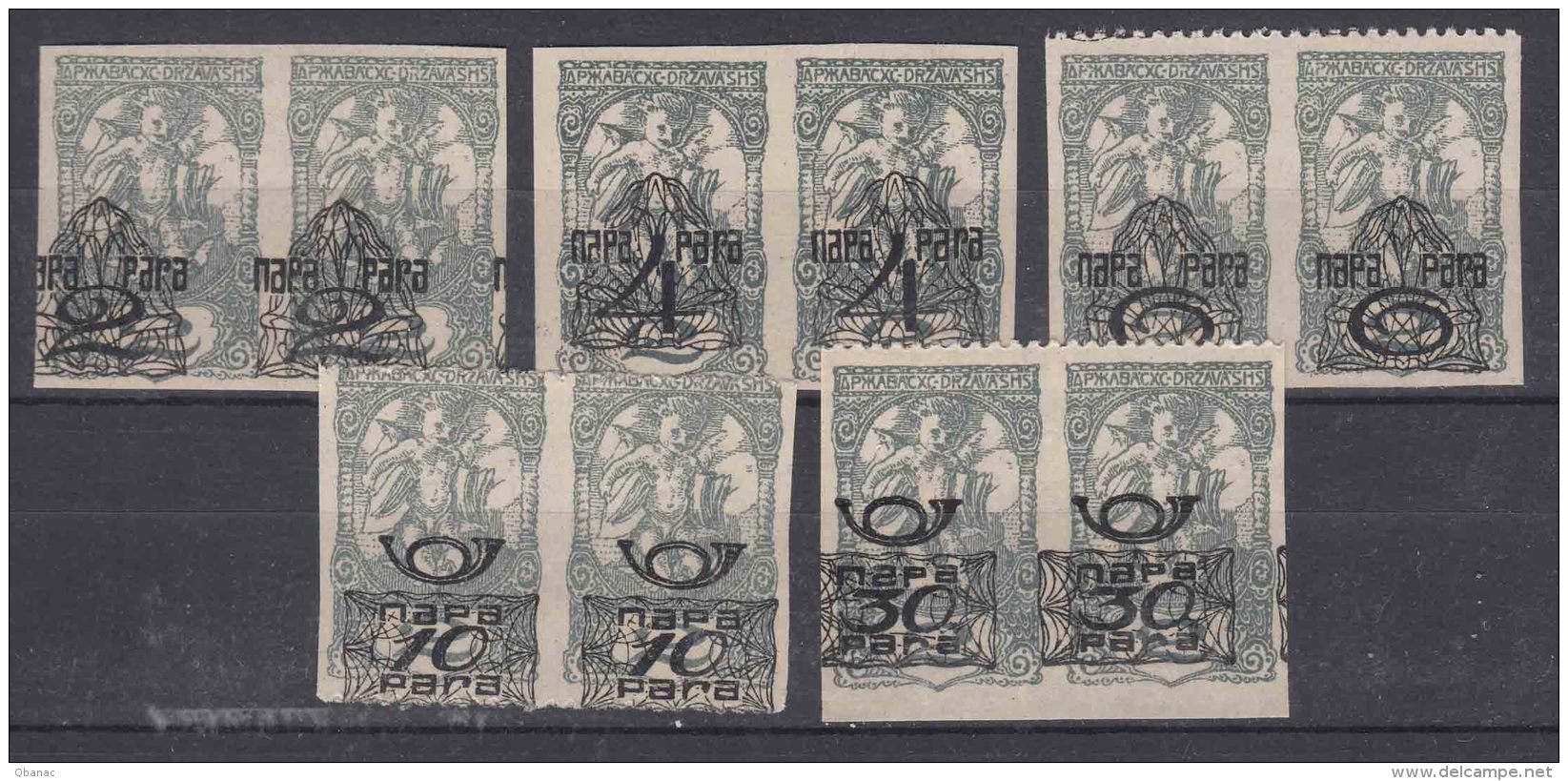 Yugoslavia Kingdom SHS, Issues Slovenia 1920 Angel Motive Stamps Mi#134-138 I - Laibacher Druck Pairs, Mint Hinged - Ongebruikt