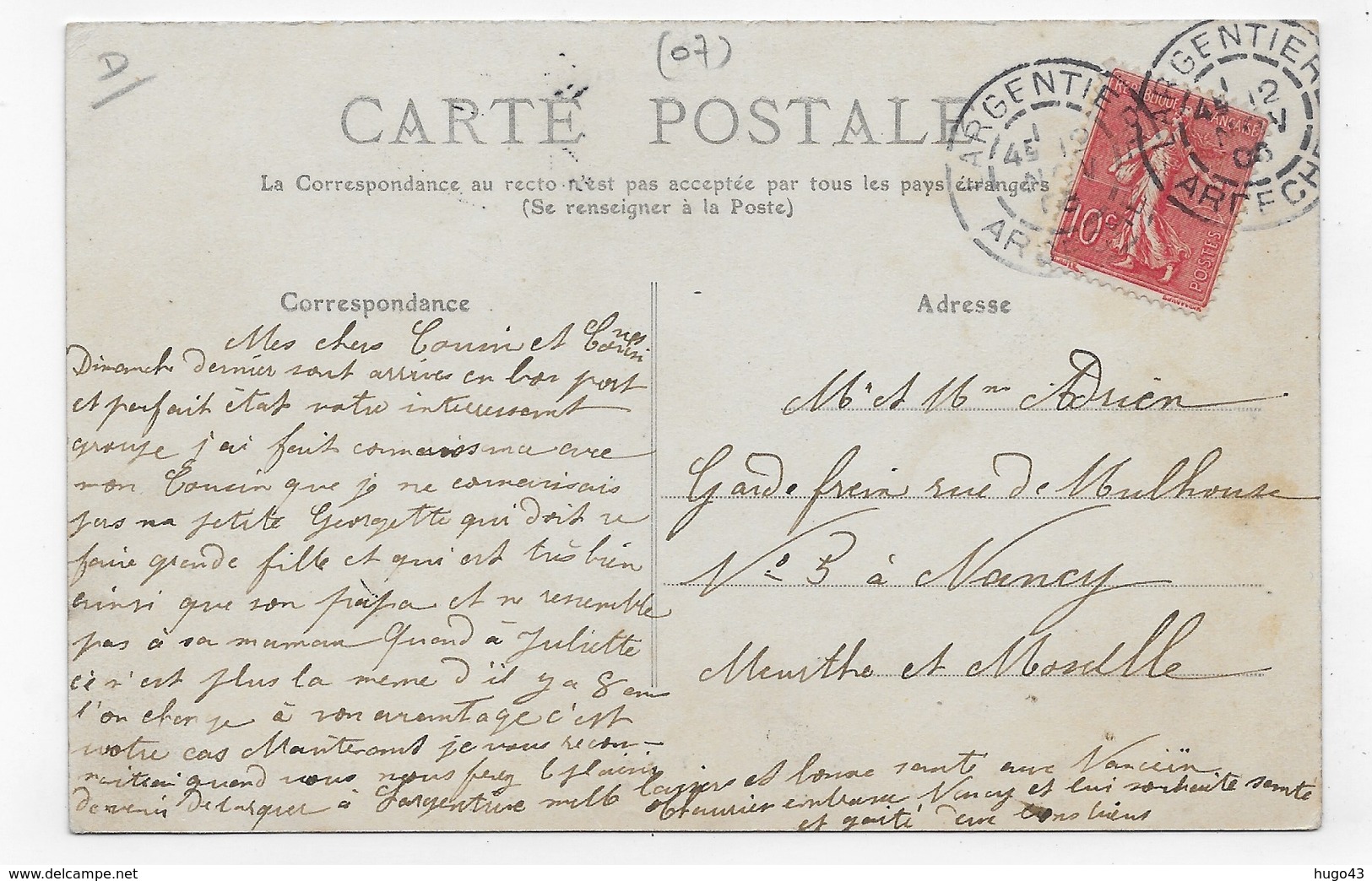 (RECTO / VERSO) LARGENTIERE EN 1906 - N° 752 - PLACE MAZAN - LE GRAND HOTEL D' EUROPE ANIME - BEAU CACHET - CPA VOYAGEE - Largentiere