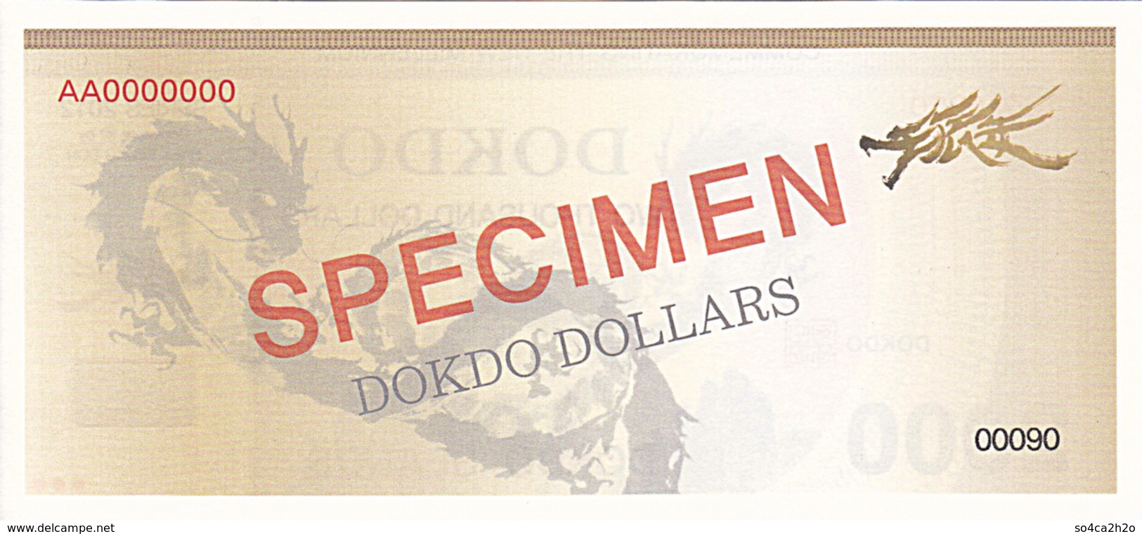 Specimen Île DOKDO Corée 2 000 Dollars 2013 UNC - Fictifs & Spécimens