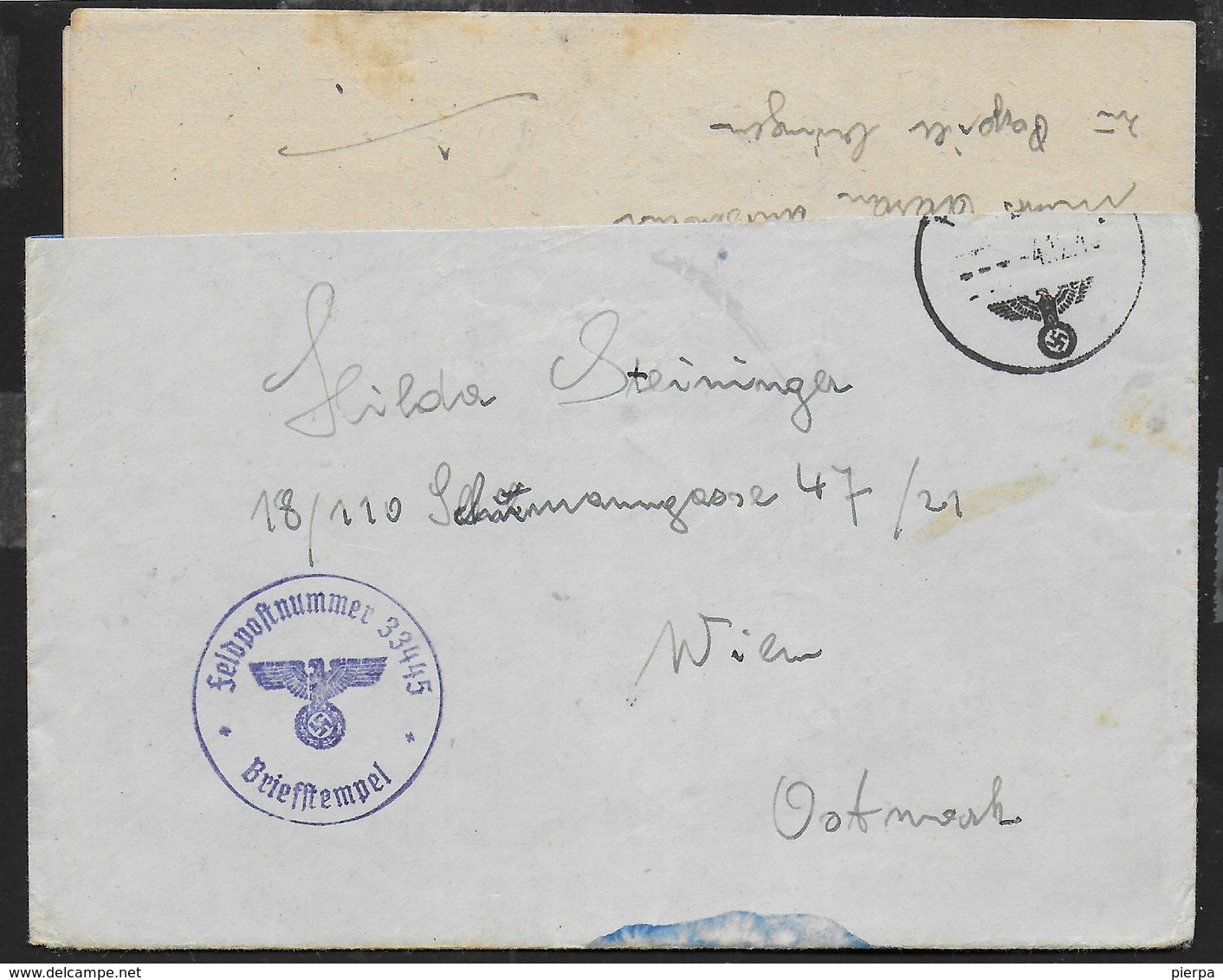 FELPOST SU BUSTA CON LETTERA PER VIENNA  - FELDPOSTNUMMER 33445*BRIEFSTEMPEL* 04.12.1940 - Briefe U. Dokumente