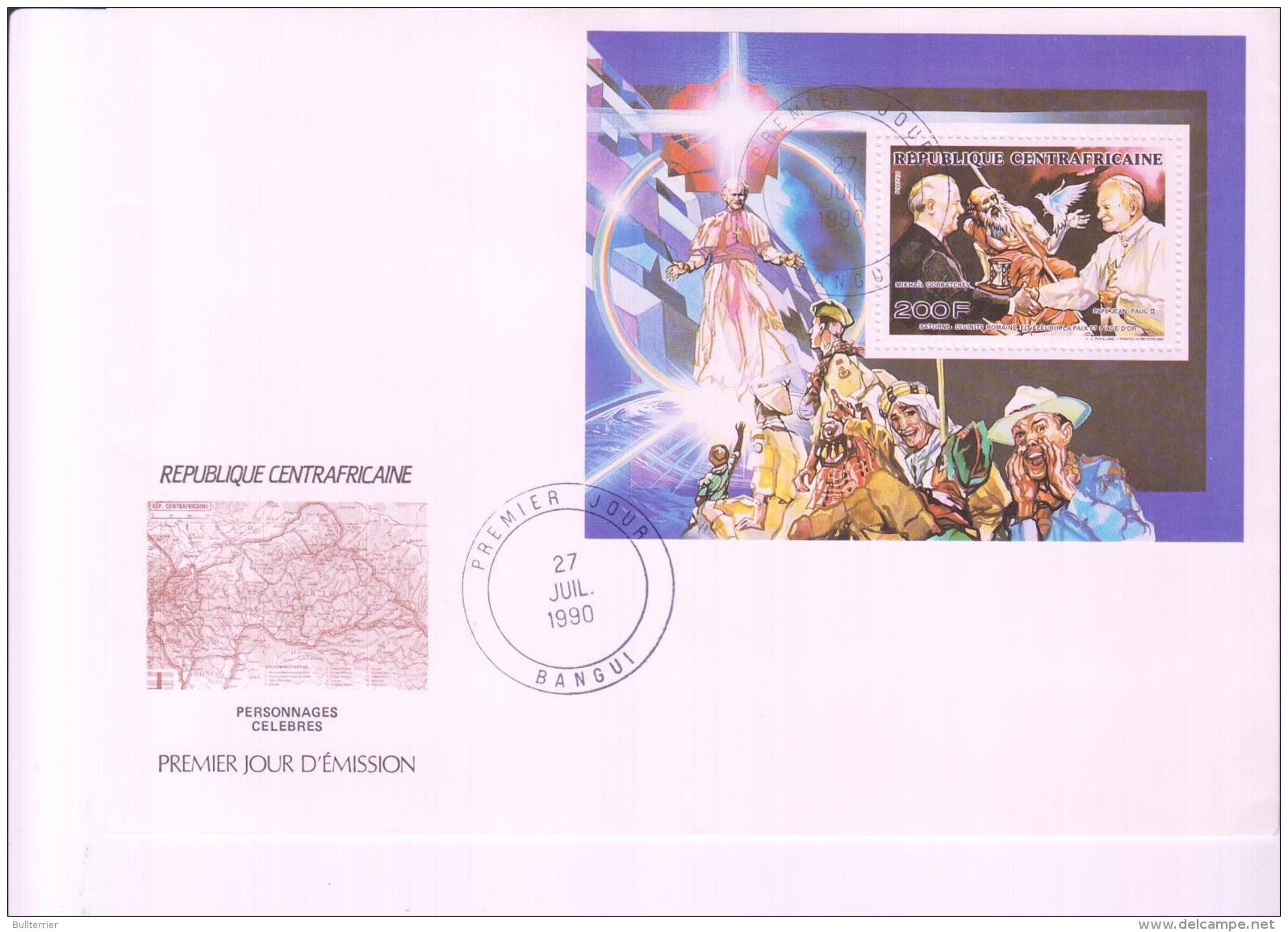 POPES -  CENT AFRICAN  REP -1990 -POPE JOHN PAUL  MEETING GOURBETCHEV  S/SHEET ON  FIRST DAY COVER - Papes