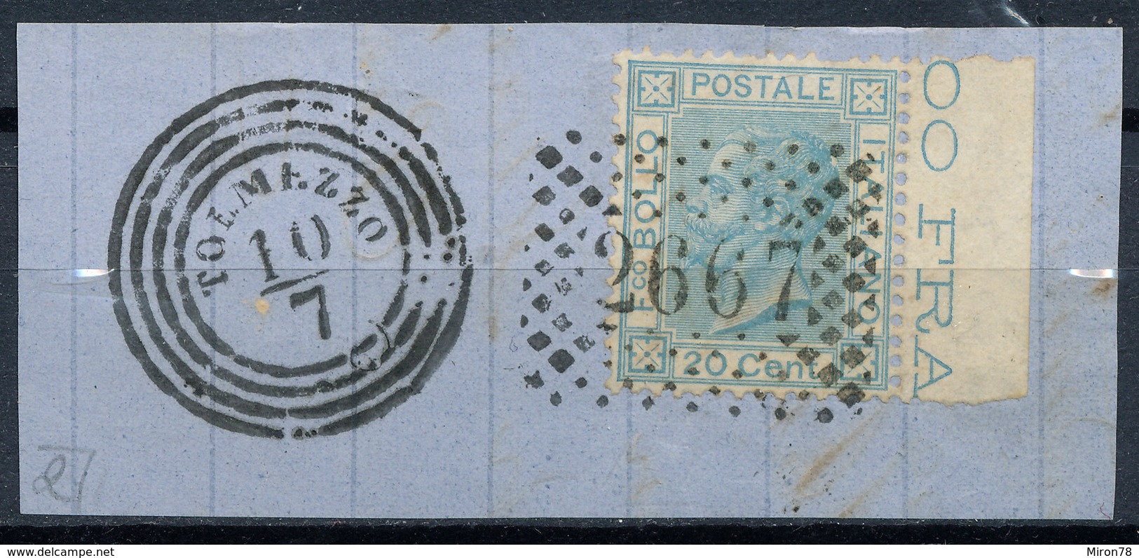 ITALY - Regno 1867 - Vittorio Eman II - 20 Cent  Fancy Cancel Numeral Used Lot#4 - Oblitérés