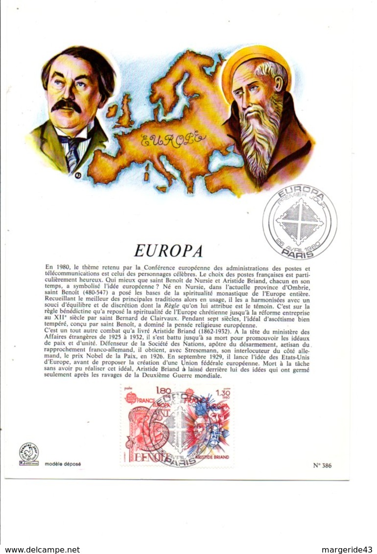 NOTICE FDC 1980 EUROPA - 1980-1989