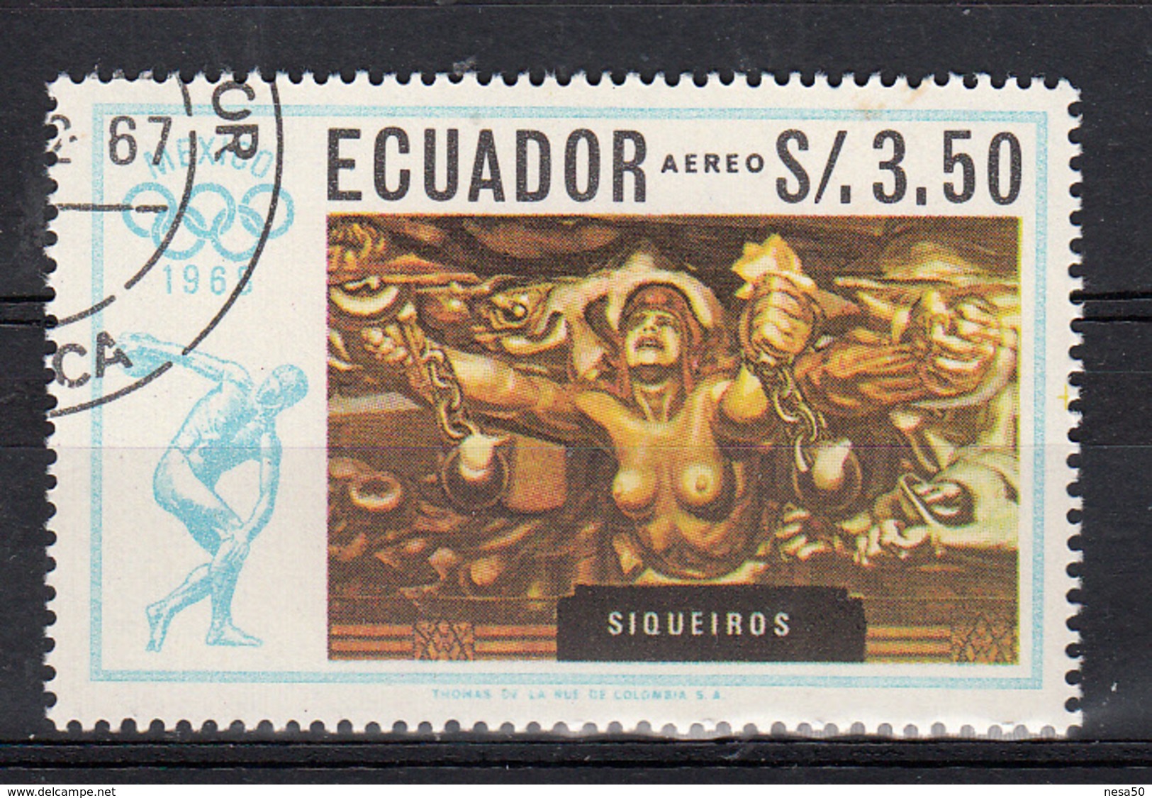 Ecuador 1967 Mi Nr  1318, Olympische  Spelen Mexico , David Alfaro Siqueiros: - Ecuador