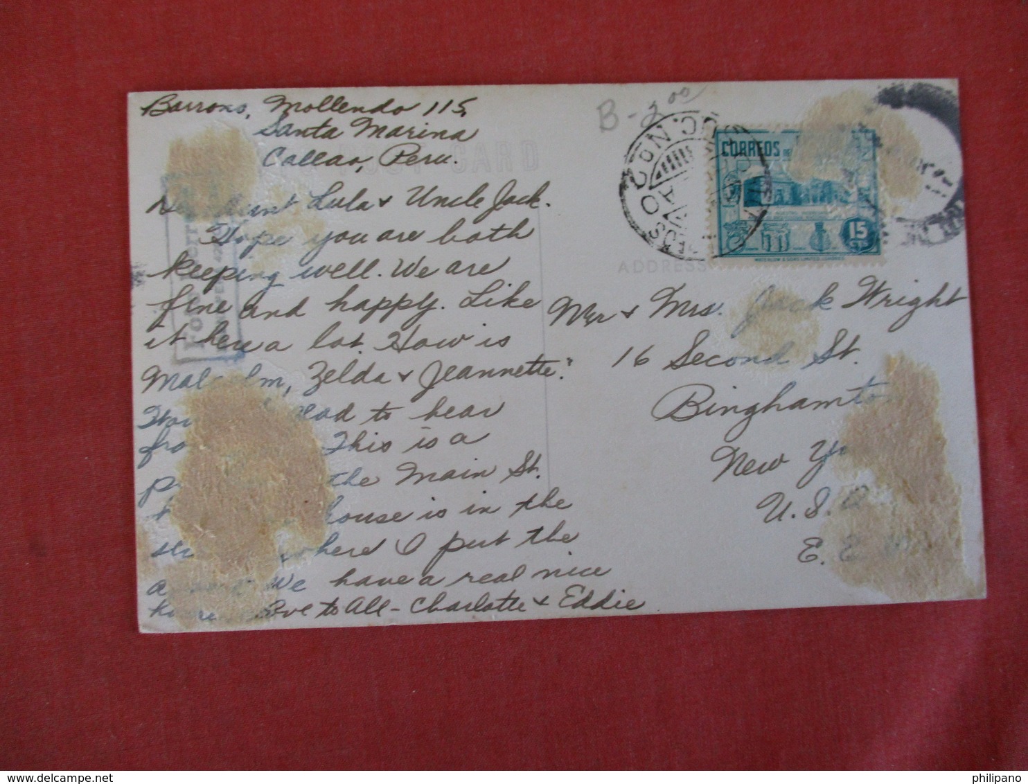 RPPC Callao Peru Avenue Saenz Pena  Has Stamp & Cancel-- Paper Residue On Back Ref 3024 - Peru