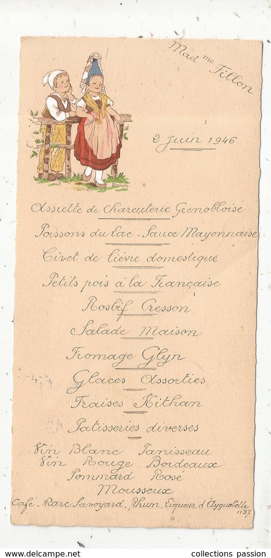 Menu , 18 X 9 , Dédicacé , Illustrateur , 1946 , Enfants , Frais Fr 1.45 E - Menus