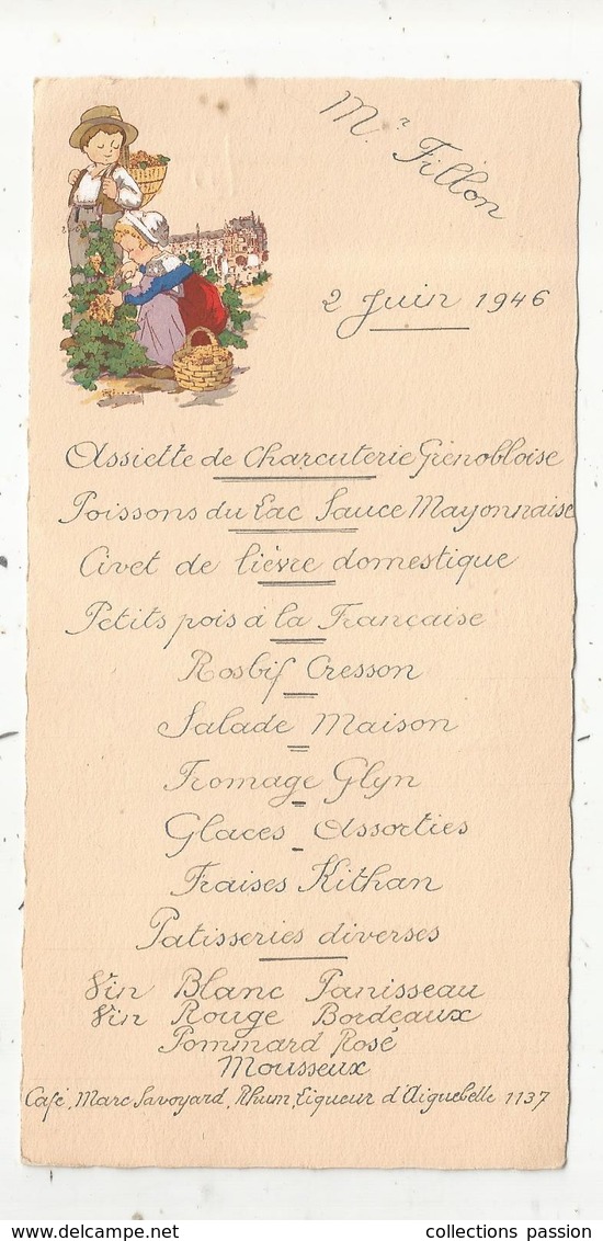 Menu , 18 X 9 , Dédicacé , Illustrateur , 1946 , Enfants , Frais Fr 1.45 E - Menus