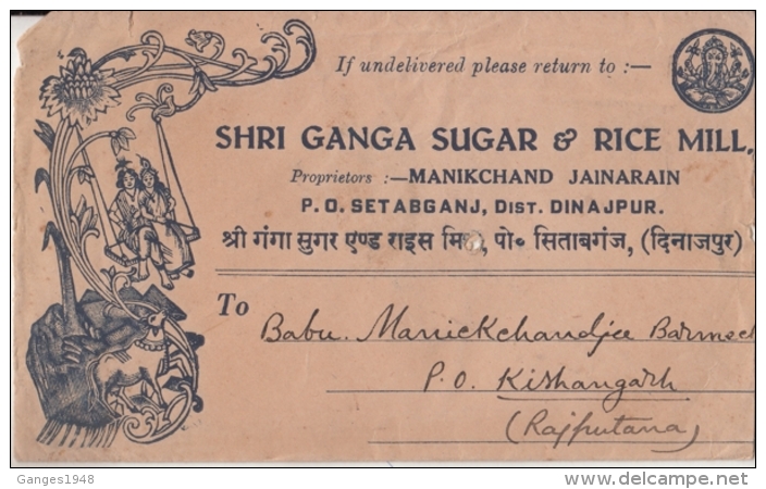 India   KG VI  1942  Illustrated Cover   Dinajpur ( Bangladesh ) To Kishangarh   2 Scans  # 10112  D Inde Indien - 1936-47 King George VI