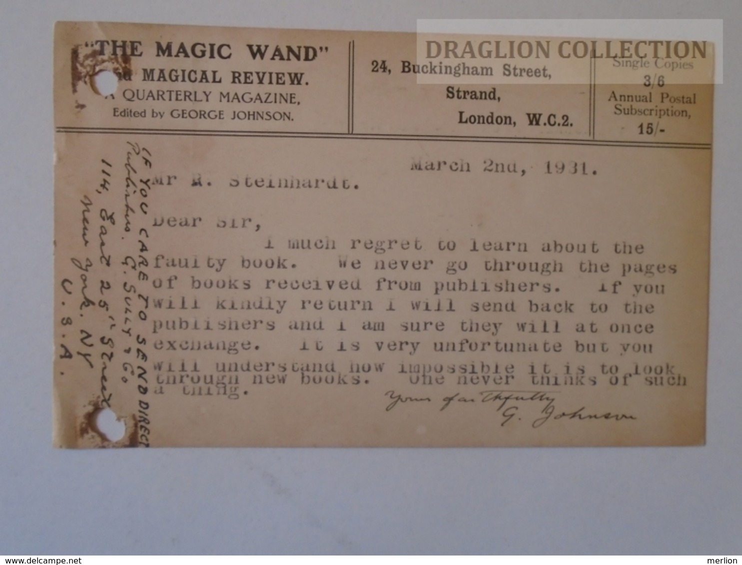 D160619  The Magic Wand - Magical Review - George Johnson (signature) -  24, Buckingham Street Strand London 1931 - Unclassified