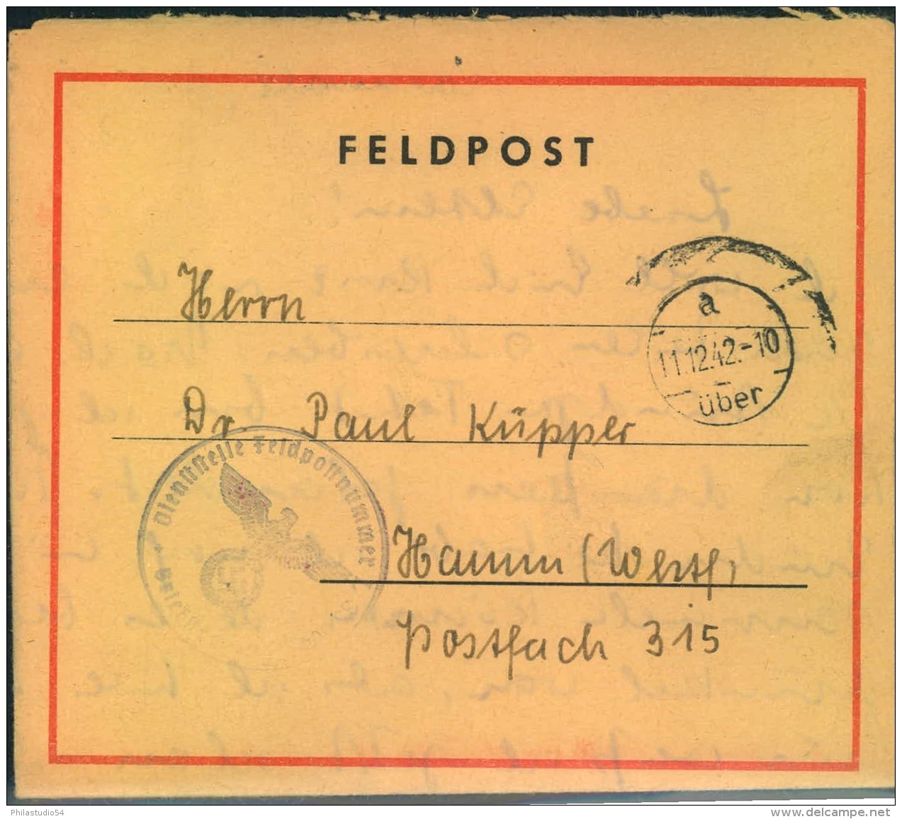 1942, FP-Faltbrief, Absender FP-Nummer 35304 ""7. Komp. Wach Btl Brigade Hermann Göring"". Geschrieben Wurde Der Brief I - Feldpost 2e Wereldoorlog