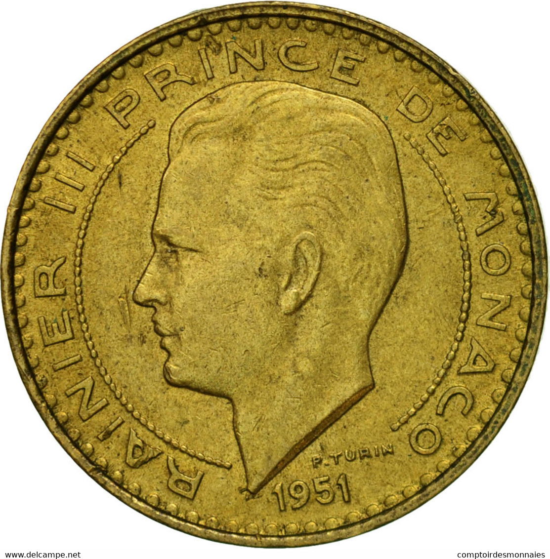 Monnaie, Monaco, Rainier III, 10 Francs, 1951, TTB, Aluminum-Bronze, KM:130 - 1949-1956 Francos Antiguos