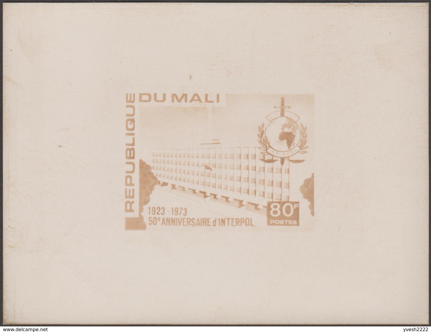 Mali 1973 Y&T 204. Épreuve Photo. Timbre Définitif Avec Logo Refait Et Signature Ajoutée. 50 Ans D'Interpol - Polizei - Gendarmerie