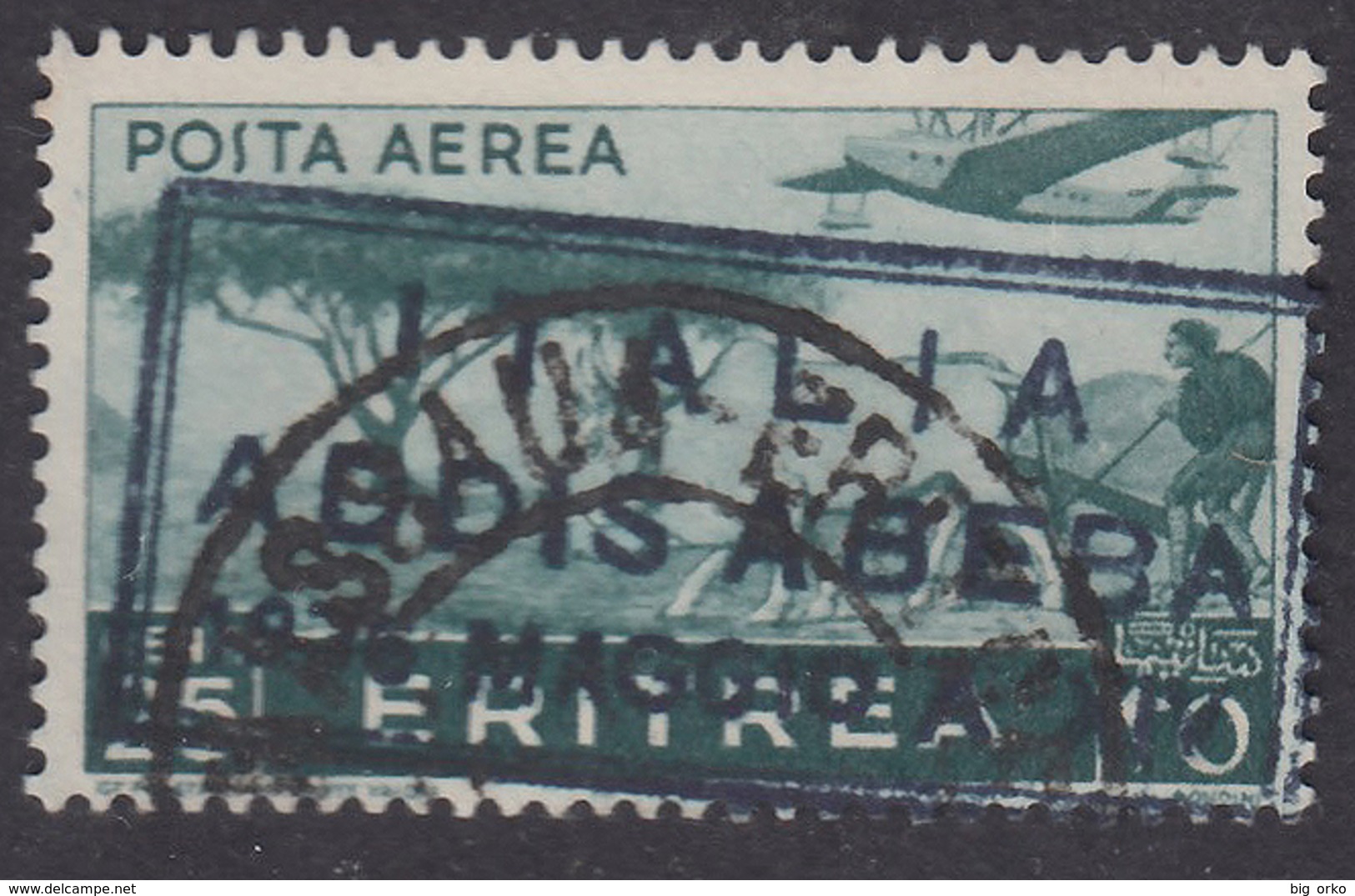 Eritrea: ITALIA ADDISABEBA 1936 MAGGIO A XIV - POSTA AEREA Soggetti Africani 25 C. Verde - 1936 - Erythrée