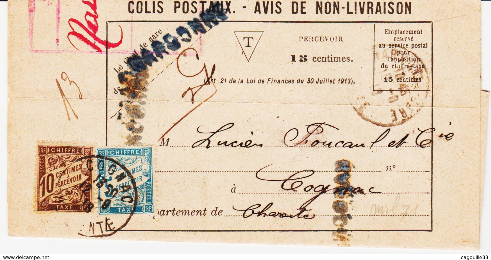 France, Sur Avis De Non Livraison, 15 C De Narbonne Gare  En 1918 TB - 1960-.... Lettres & Documents