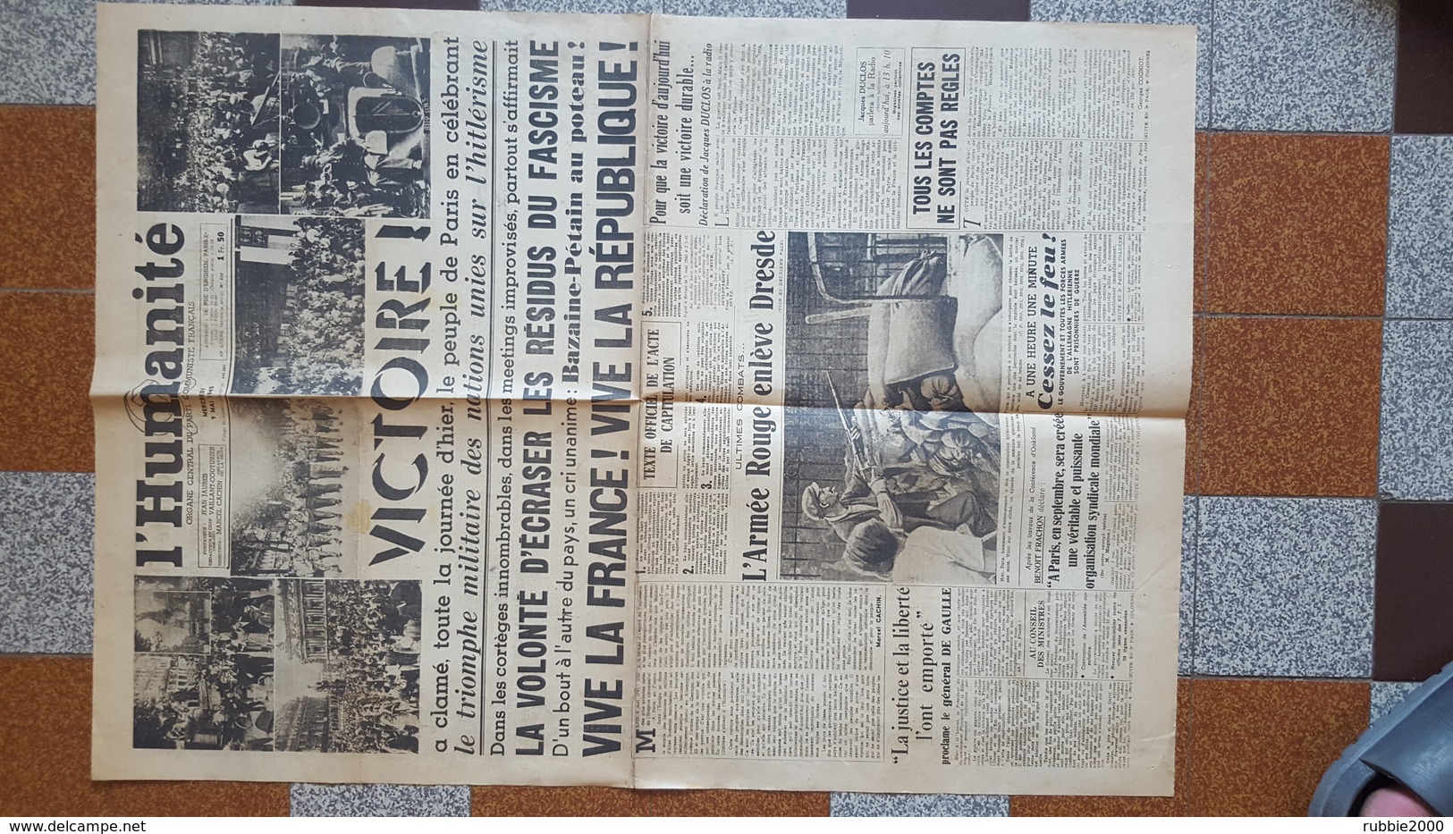 9 MAI 1945 JOURNAL DE PROPAGANDE L HUMANITE PARTI COMMUNISTE FRANCAIS VICTOIRE LIBERATION ARMEE ROUGE JACQUES DUCLOS - Documents