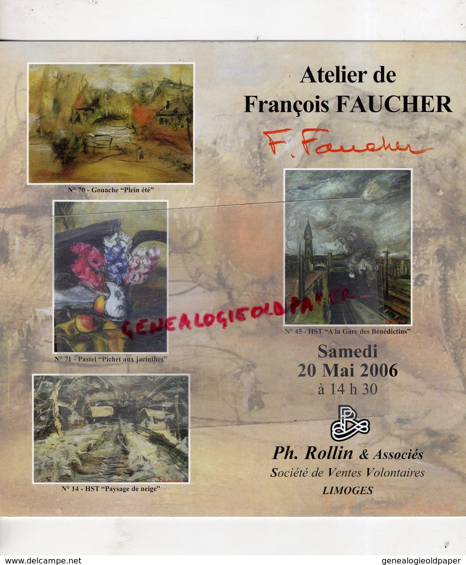 87 - LIMOGES- CATALOGUE VENTE ATELIER FRANCOIS FAUCHER- ARTS DECORATIFS LIMOGES- THEATRE ALCAZAR-1906-1985-ROLLIN - Estampas