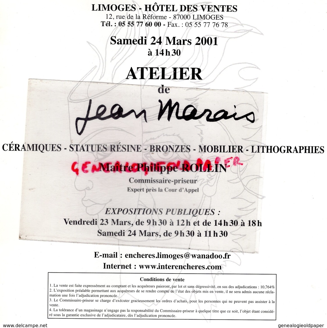 87 - LIMOGES- CATALOGUE VENTE ATELIER JEAN MARAIS-NE CHERBOURG 1913-VALLAURIS-SCULPTURE CERAMIQUES BRONZES-ROLLIN 2001 - Sonstige & Ohne Zuordnung