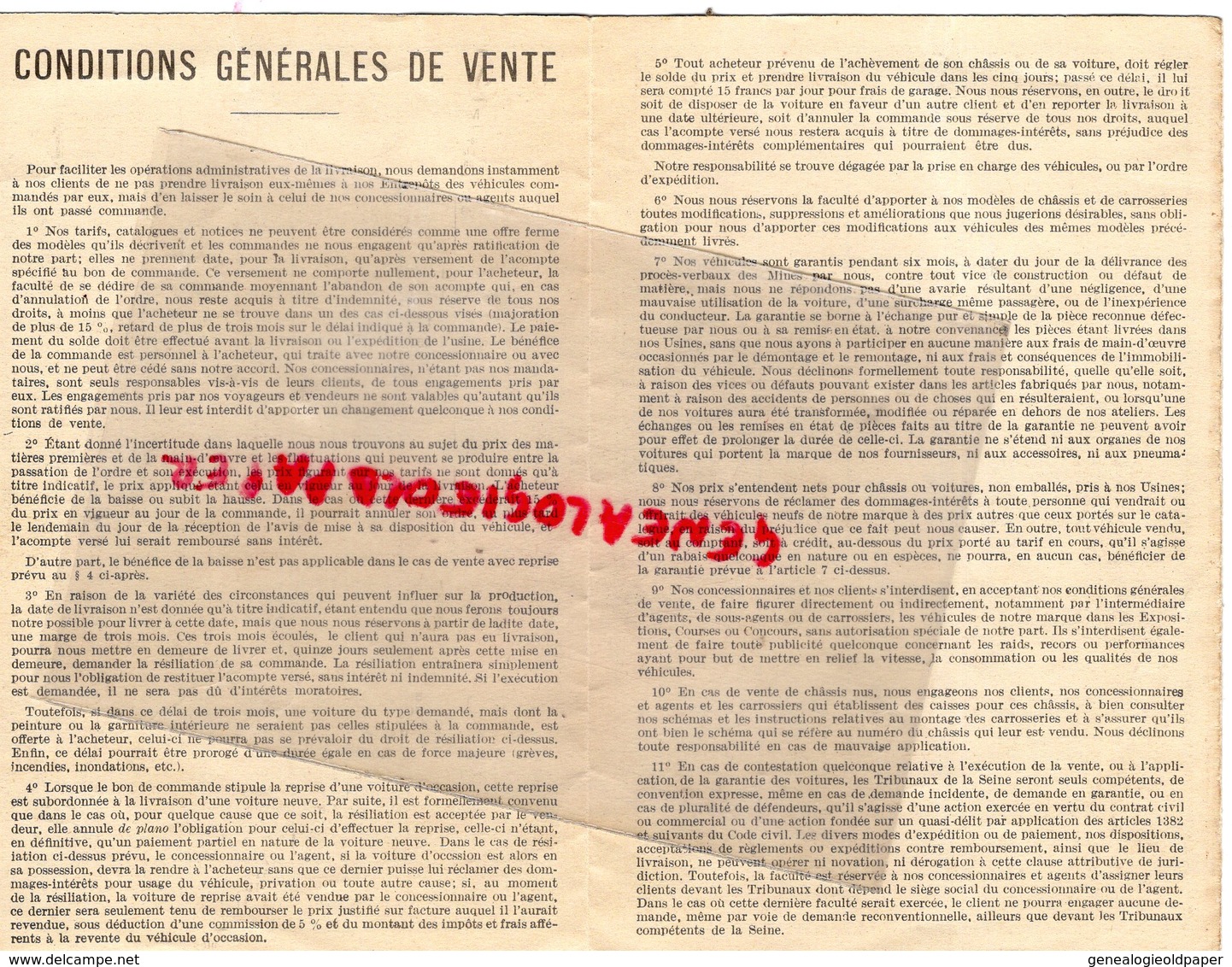 63- CLERMONT FERRAND- TARIF 1936- VOITURES PEUGEOT - CACHET GRAVE A FROID CHALAS FRERES 20 RUE GONOD - Automovilismo